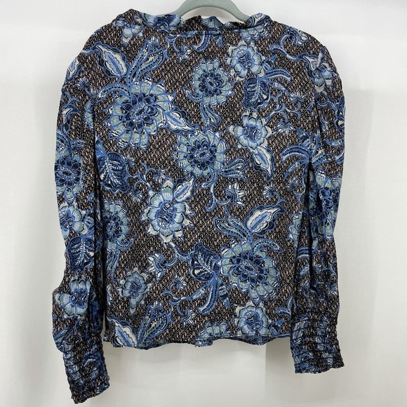 MISA Los Angeles Size S Siena Blouse Long Puff Sleeve Boho Top Black Blue Floral - Picture 7 of 7